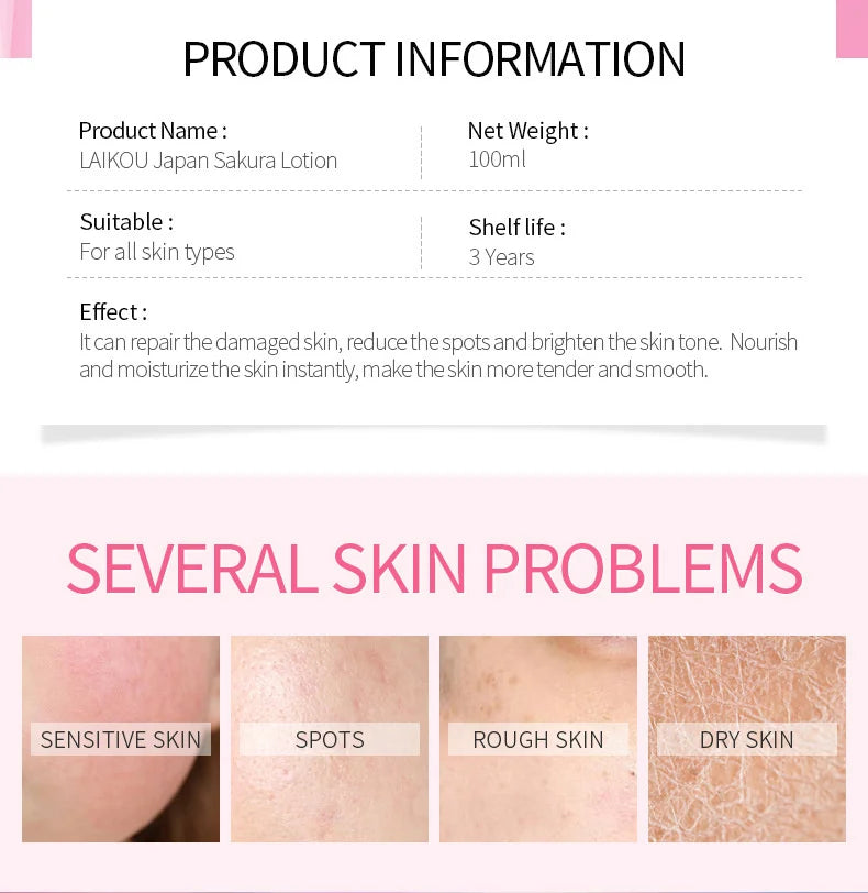 LAIKOU Sakura Face lotion Moisturizing Essence Moisturizing Shrink Pores Repairing Emulsion Facial Skin Care Products