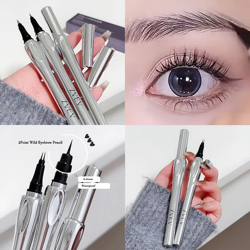 Ultra-fine 2 Point Silver Eyebrow Pen Liquid Wild Eyebrow Tattoo Waterproof 2 Fork Silkworm Brow Pen Easy To Grip Eye Makeup