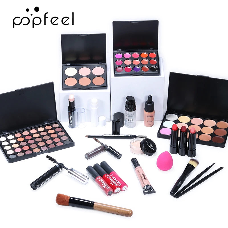 POPFEEL ALL IN ONE Cosmetic Kit 8-27Pcs Makeup Practice Make Up Set Eyeshadow Lip Gloss Concealer Brushes With Makeup Bag TSLM2