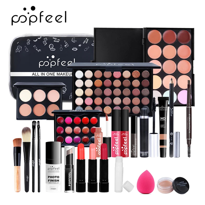 POPFEEL ALL IN ONE Cosmetic Kit 8-27Pcs Makeup Practice Make Up Set Eyeshadow Lip Gloss Concealer Brushes With Makeup Bag TSLM2