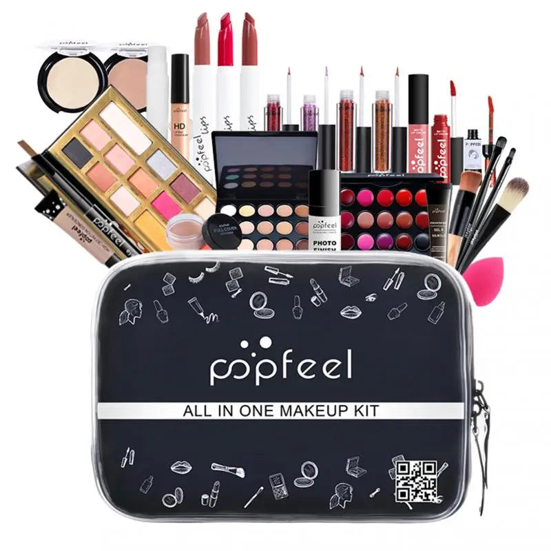 POPFEEL ALL IN ONE Cosmetic Kit 8-27Pcs Makeup Practice Make Up Set Eyeshadow Lip Gloss Concealer Brushes With Makeup Bag TSLM2