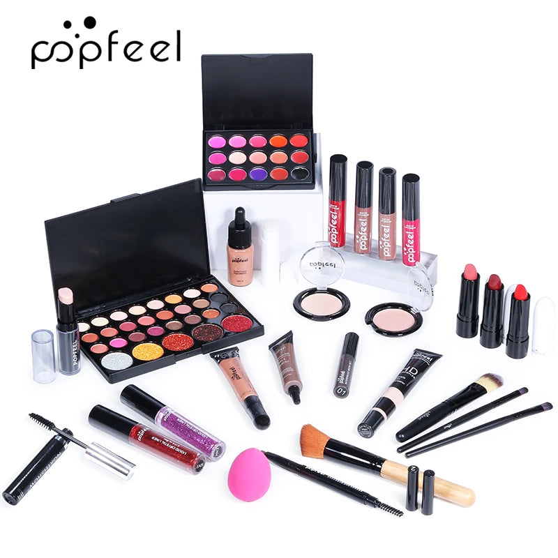 POPFEEL ALL IN ONE Cosmetic Kit 8-27Pcs Makeup Practice Make Up Set Eyeshadow Lip Gloss Concealer Brushes With Makeup Bag TSLM2