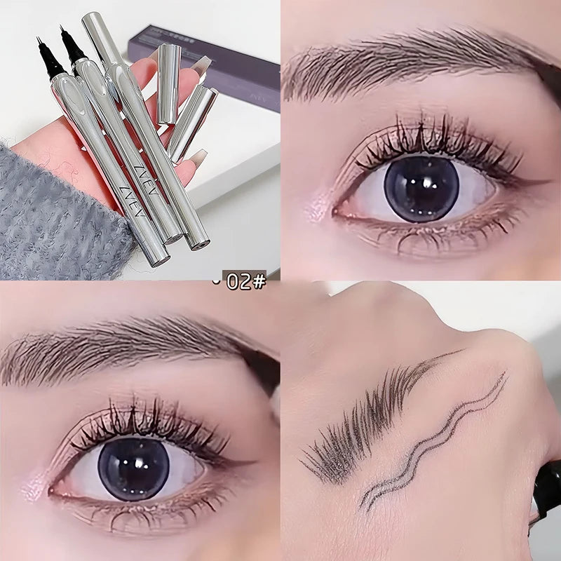 Ultra-fine 2 Point Silver Eyebrow Pen Liquid Wild Eyebrow Tattoo Waterproof 2 Fork Silkworm Brow Pen Easy To Grip Eye Makeup