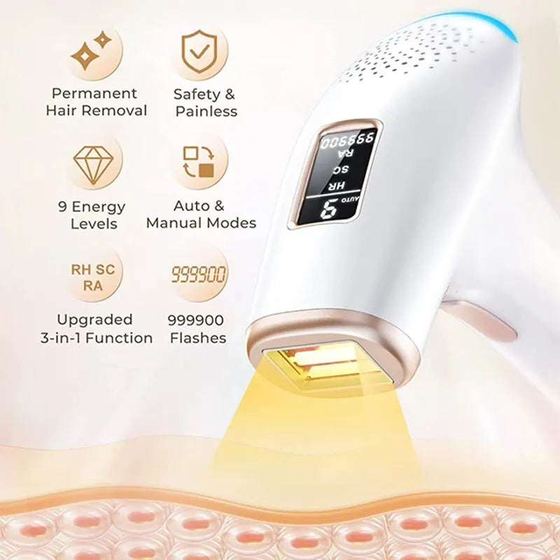 IPL Hair Removal Device 999900 Flashes Dual Modes Permanent Epilator HR/RA/ SC 3 in 1 Whole Body Treament Home Use for Women Men