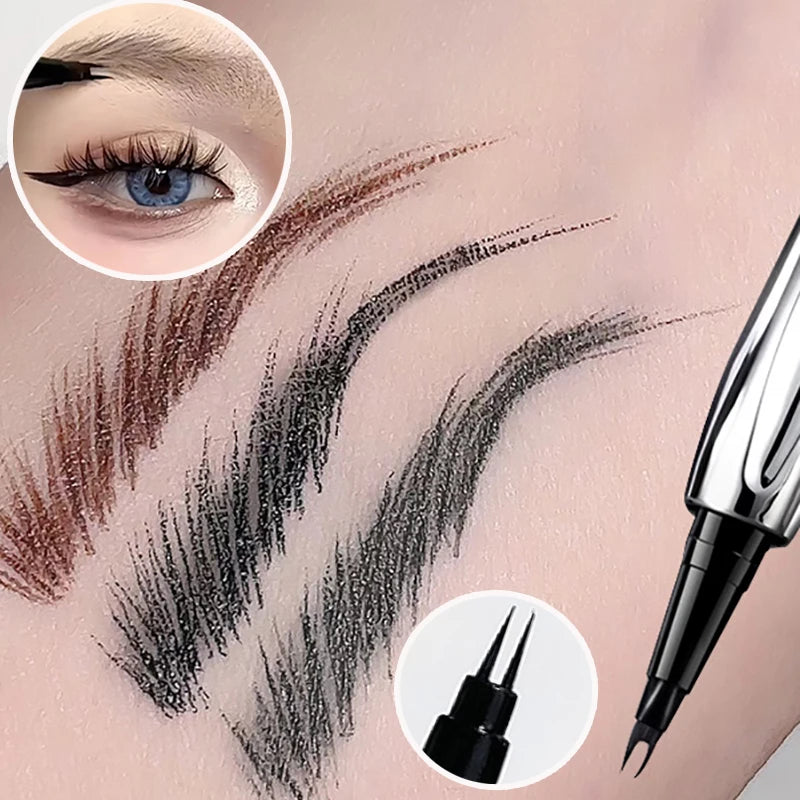 Ultra-fine 2 Point Silver Eyebrow Pen Liquid Wild Eyebrow Tattoo Waterproof 2 Fork Silkworm Brow Pen Easy To Grip Eye Makeup