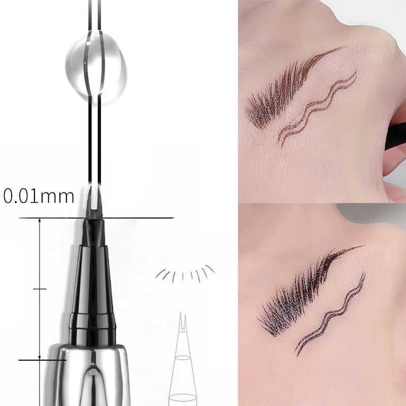 Ultra-fine 2 Point Silver Eyebrow Pen Liquid Wild Eyebrow Tattoo Waterproof 2 Fork Silkworm Brow Pen Easy To Grip Eye Makeup