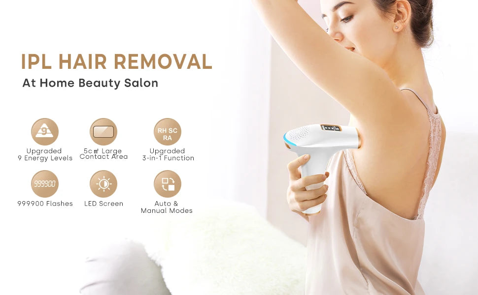 IPL Hair Removal Device 999900 Flashes Dual Modes Permanent Epilator HR/RA/ SC 3 in 1 Whole Body Treament Home Use for Women Men