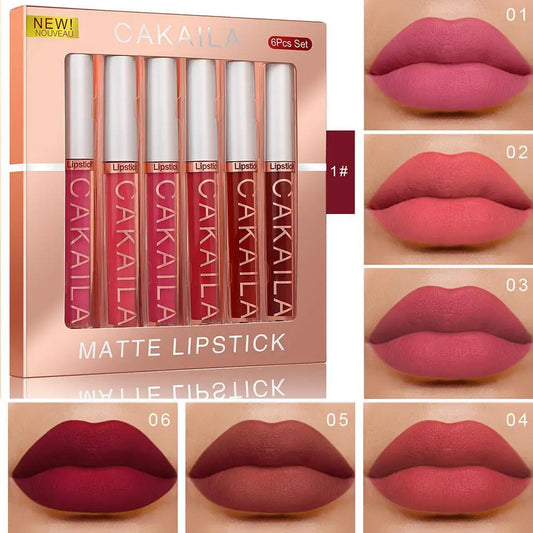 6Pcs Makeup Lipstick Set Liquid Velvet Matte Gloss Lip Sexy Red Lipstick Nude Women Long Lasting Waterproof Moisturizer Lips