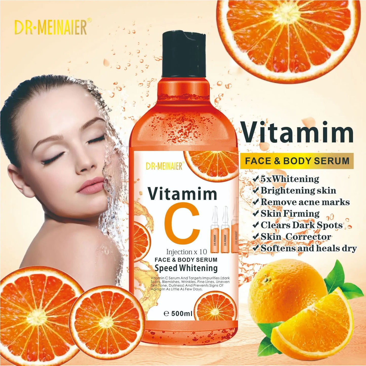 500ml Hyaluronic Acid, Nicotinamide Vitamin C AHA Face Serum Spots Eraser Corrector Whitening Moisturizing Lightening Body Serum