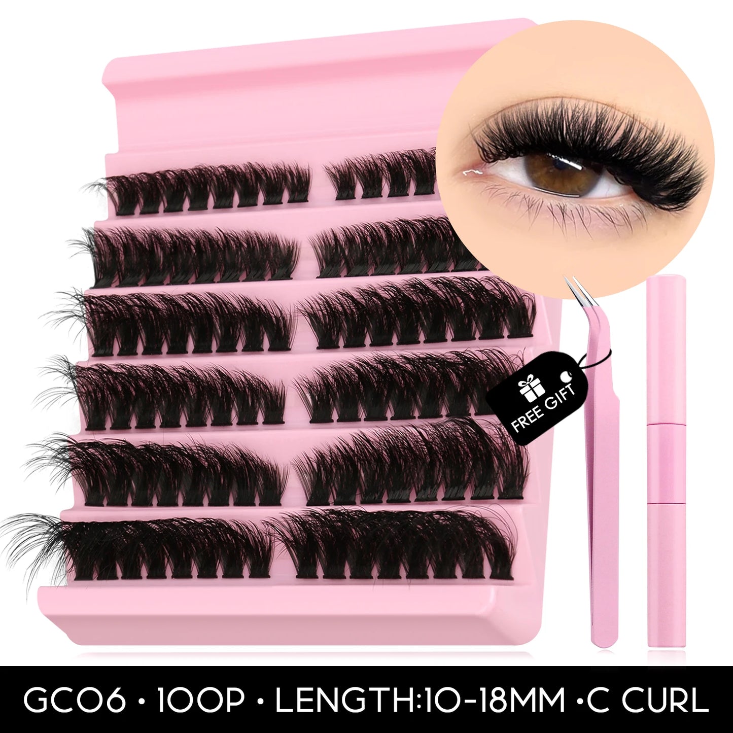 GROINNEYA DIY Lashes Kit Cluster Lashes 3D Fluffy False Eyelashes Natural Eyelash Нарощування кластерів Lash Bond and Seal Makeup