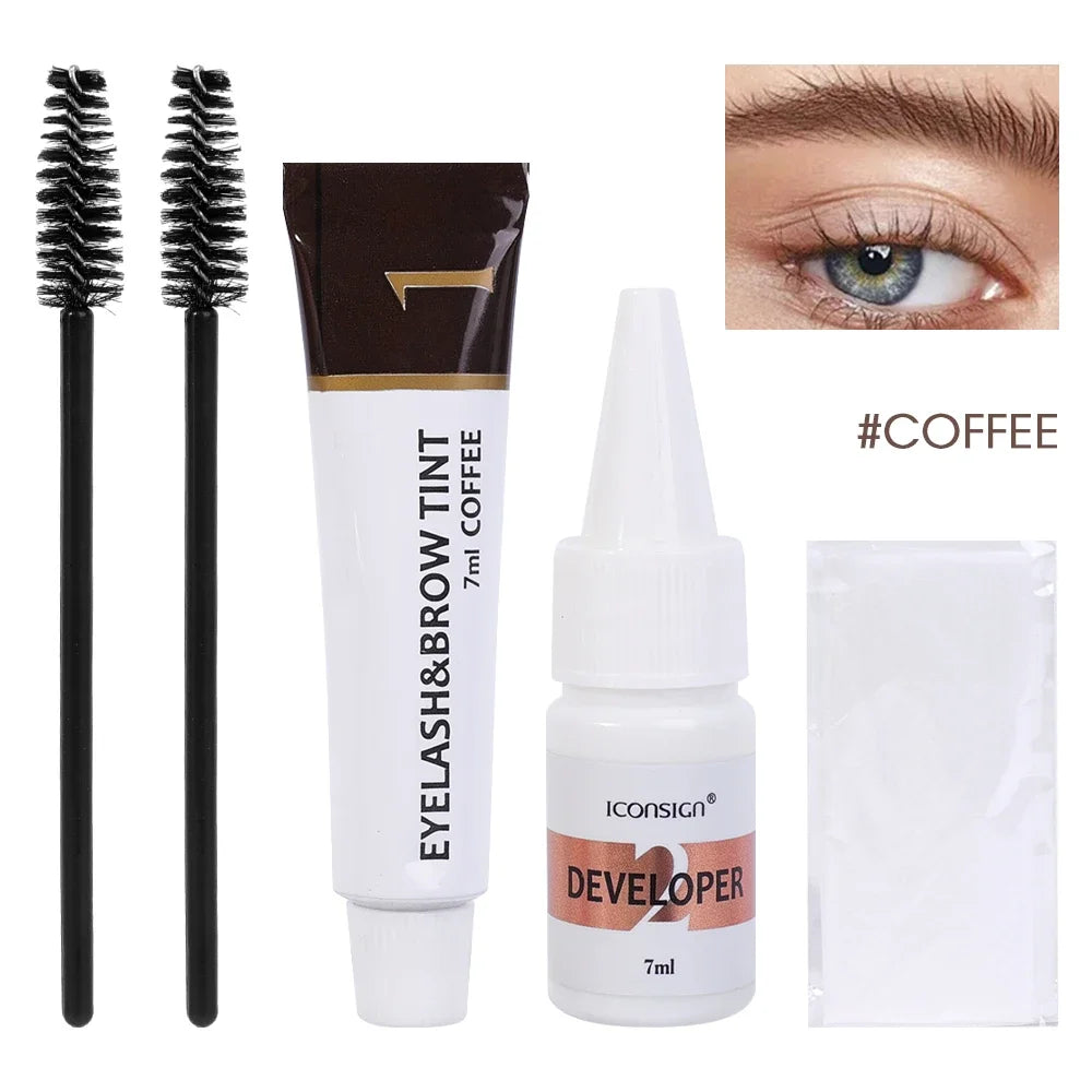 Semi Permanent Eyelash Eyebrow Dye Tint Kit 2 in 1 Waterproof Fast Dye Brow Enhance Long Lasting Black Brown Eyebrow Cosmetics