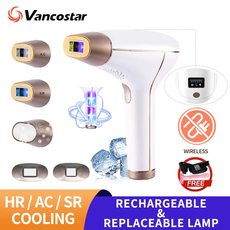 Vancostar Wireless Laser Hair Removal Rechargeable 4in1 Replaceable Lamp Cooling Painless Permanent Bikinis Trimmer IPL Epilator