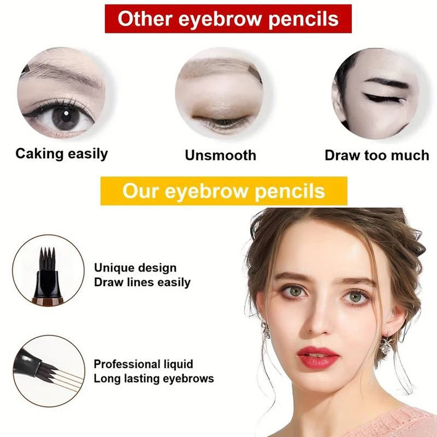 Waterproof Eyebrow Pen, Microblading Eyebrow Pencil With 4 Split Head, Natural Looking Brows Makeup ( 5 Colors)