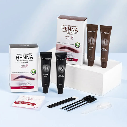 Henna Eyelash Brow Dye Tint Professional Lash Eyebrow Dye Tint 15-Minute Fast Drying Cream Brow Semi Permanent Eyebrows Makeup