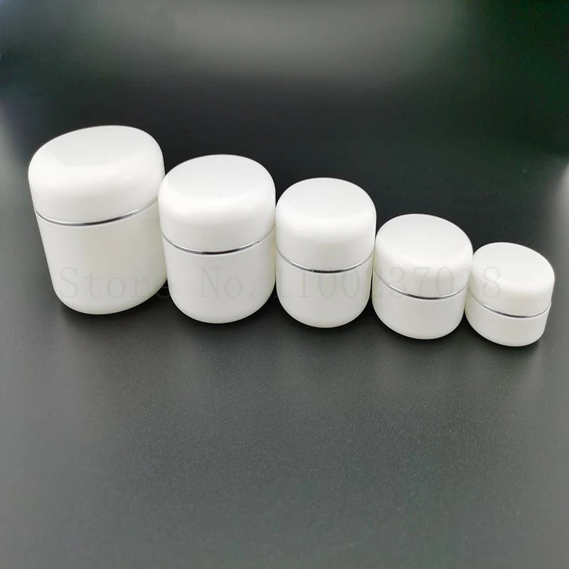 50pcs/Lot 10g-250g White Refillable Bottles Travel Face Cream Lotion Cosmetic Container Plastic Empty Makeup Jar