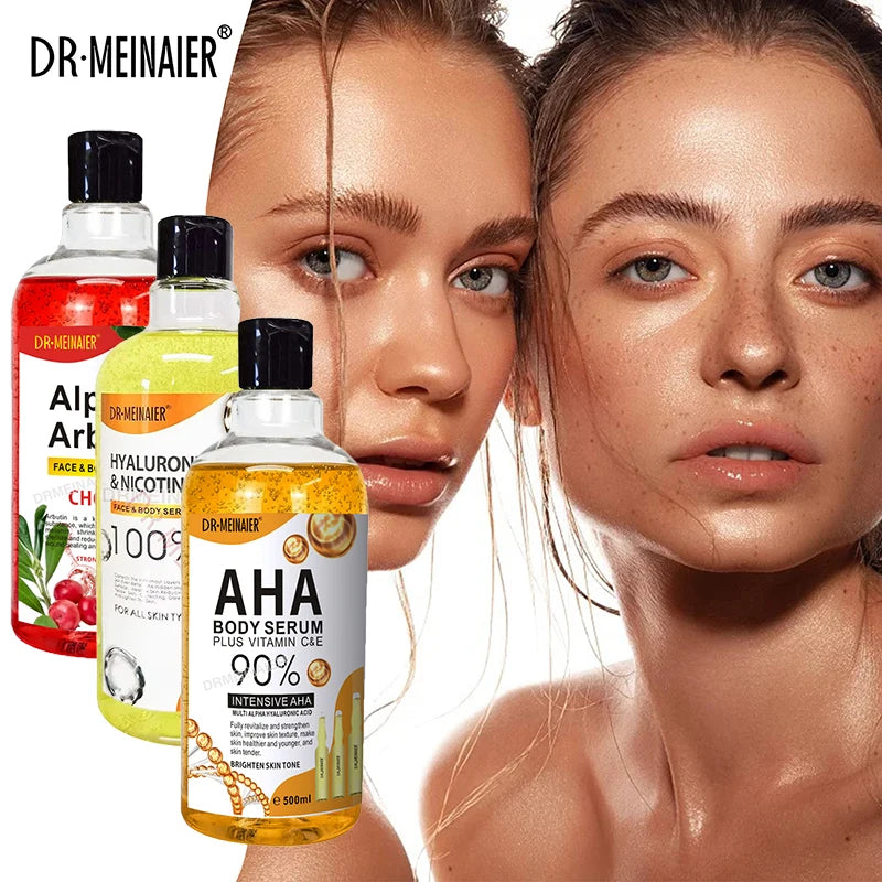 500ml AHA Hyaluronic Vitamin C Arbutin Face Body Serum Dark Spots Corrector Whitening Moisturizing Shrink Pores Repair Skin Care