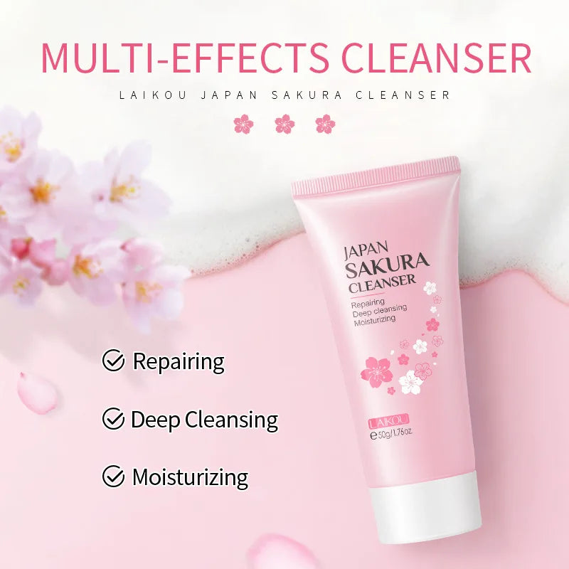 Face Skin Care Set Cherry Blossom Essence Moisturizing Collagen Eye Cream Exfoliating Gel Cleanser Lip Mask Beauty Makeup Set