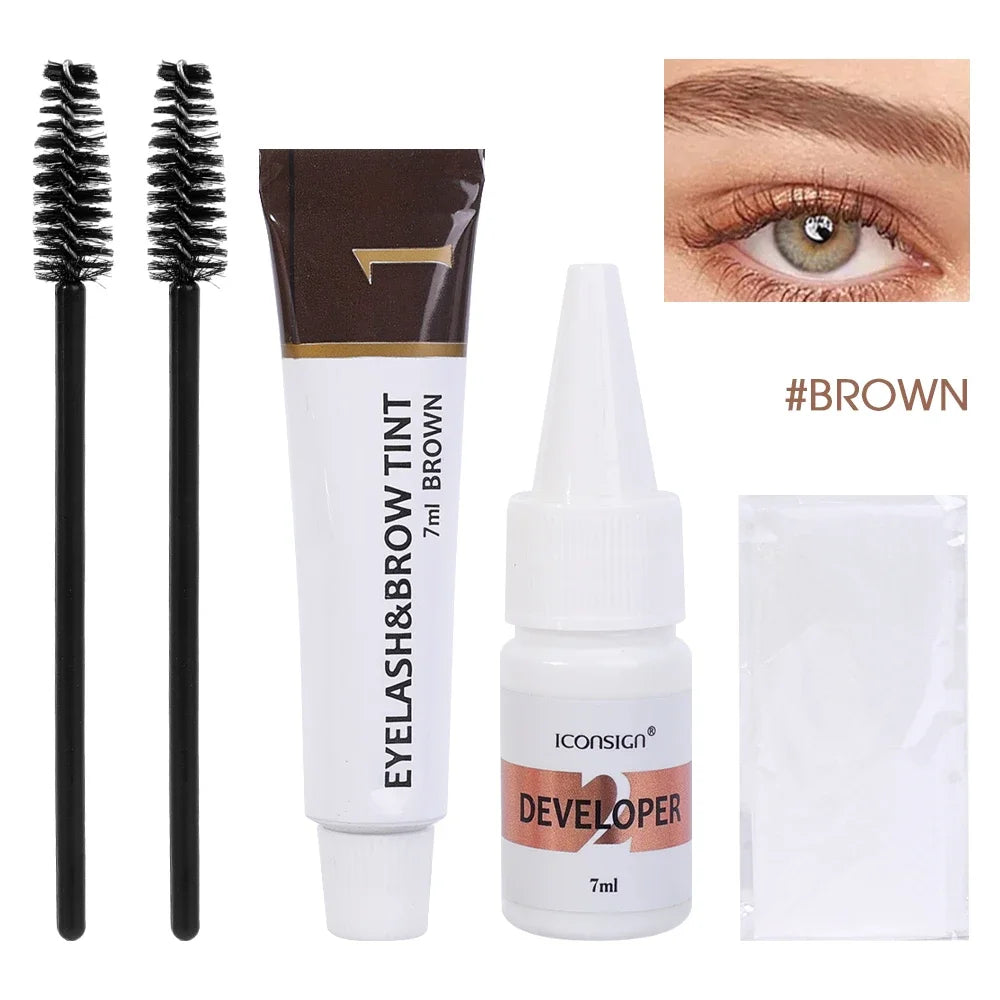 Semi Permanent Eyelash Eyebrow Dye Tint Kit 2 in 1 Waterproof Fast Dye Brow Enhance Long Lasting Black Brown Eyebrow Cosmetics