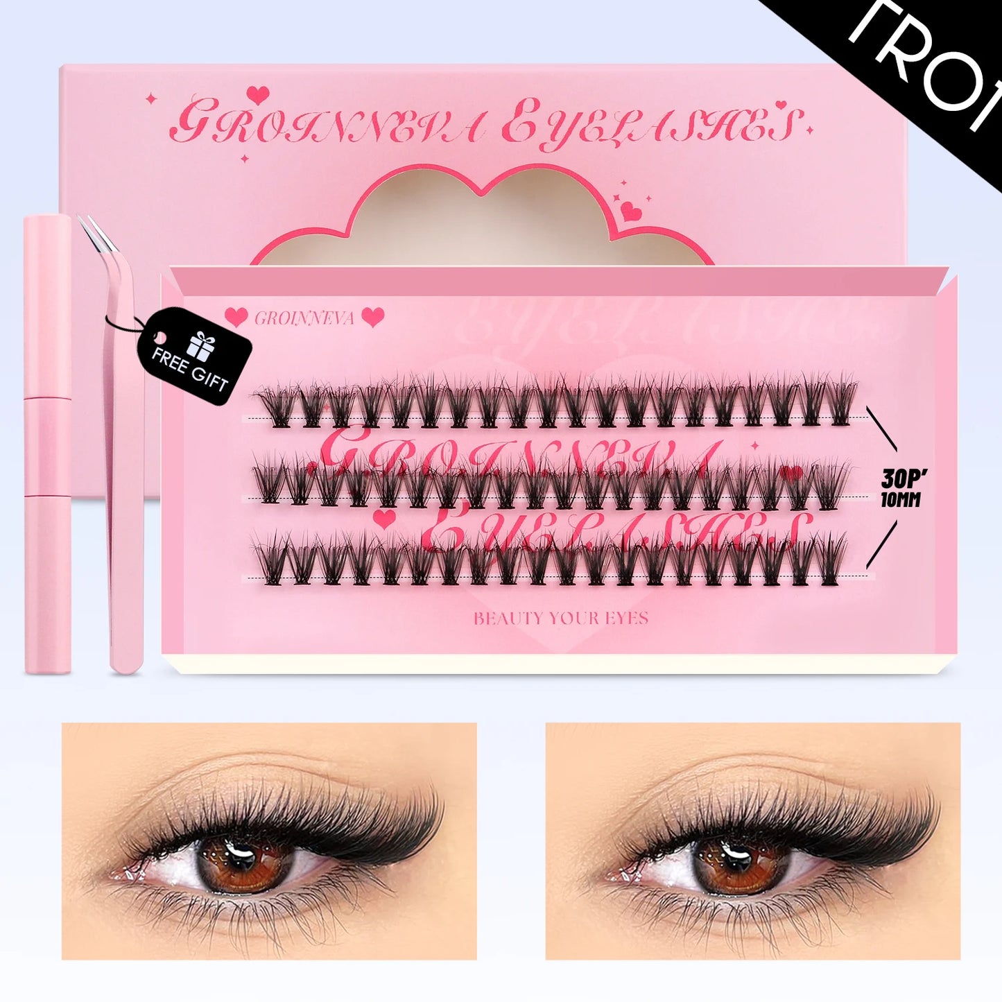 GROINNEYA DIY Lashes Kit Cluster Lashes 3D Fluffy False Eyelashes Natural Eyelash Нарощування кластерів Lash Bond and Seal Makeup