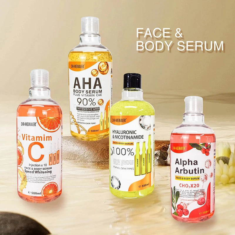 500ml AHA Hyaluronic Vitamin C Arbutin Face Body Serum Dark Spots Corrector Whitening Moisturizing Shrink Pores Repair Skin Care