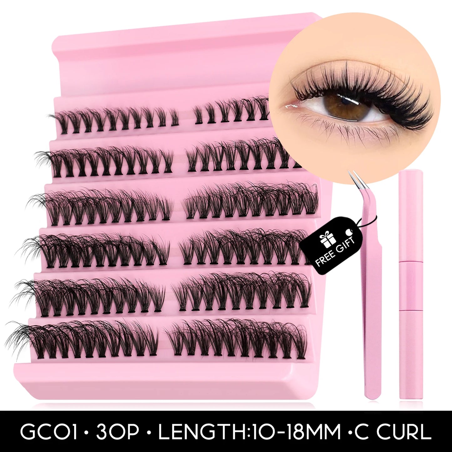 GROINNEYA DIY Lashes Kit Cluster Lashes 3D Fluffy False Eyelashes Natural Eyelash Нарощування кластерів Lash Bond and Seal Makeup