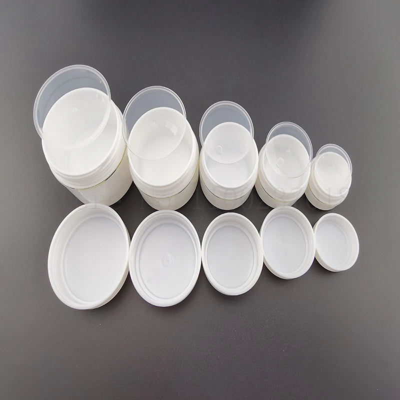 50pcs/Lot 10g-250g White Refillable Bottles Travel Face Cream Lotion Cosmetic Container Plastic Empty Makeup Jar