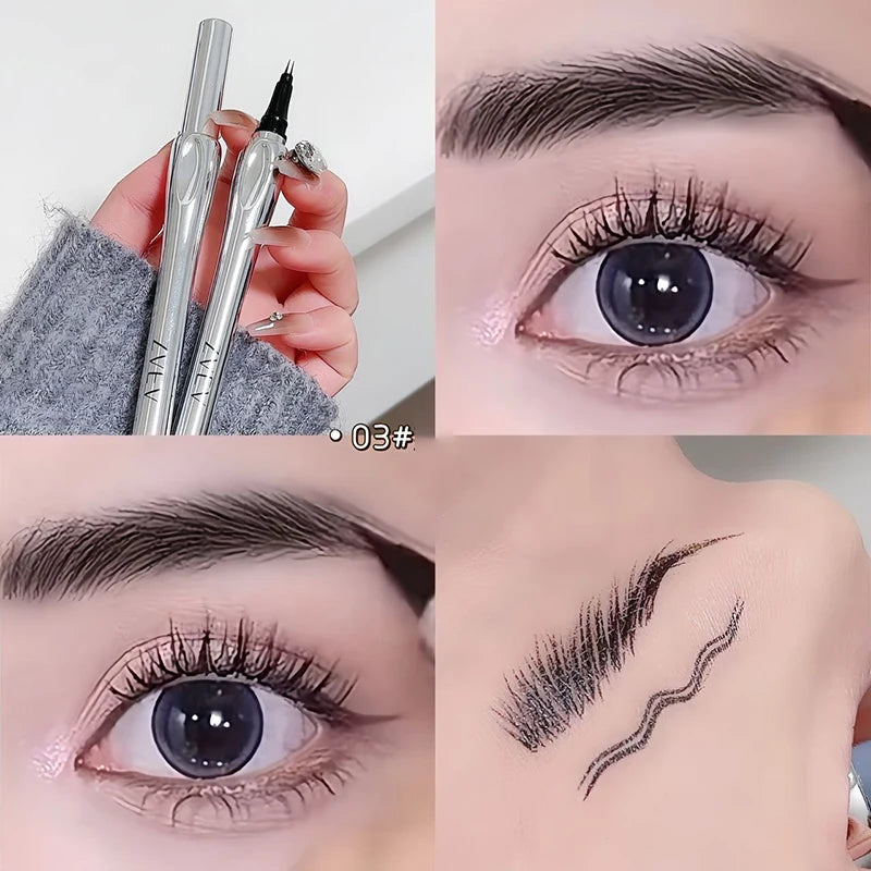 Ultra-fine 2 Point Silver Eyebrow Pen Liquid Wild Eyebrow Tattoo Waterproof 2 Fork Silkworm Brow Pen Easy To Grip Eye Makeup