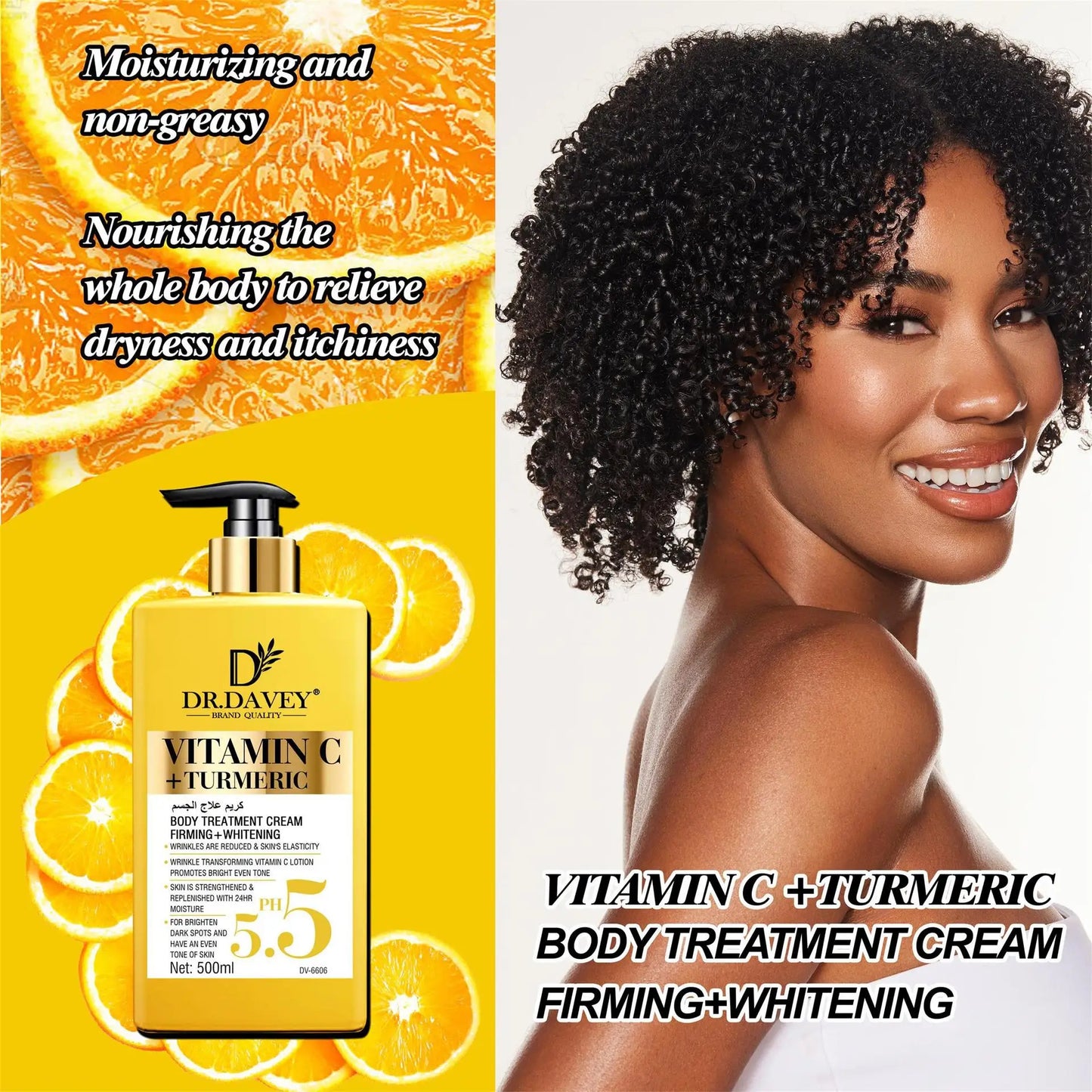 Vitamin C Natural Turmeric Brightening Body Lotion, Reduce Blemish, Acne, Smooth , Glowing & Hydration Cream, For All Skin Types