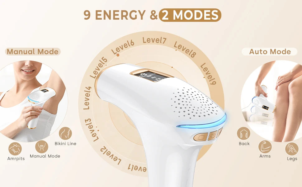 IPL Hair Removal Device 999900 Flashes Dual Modes Permanent Epilator HR/RA/ SC 3 in 1 Whole Body Treament Home Use for Women Men