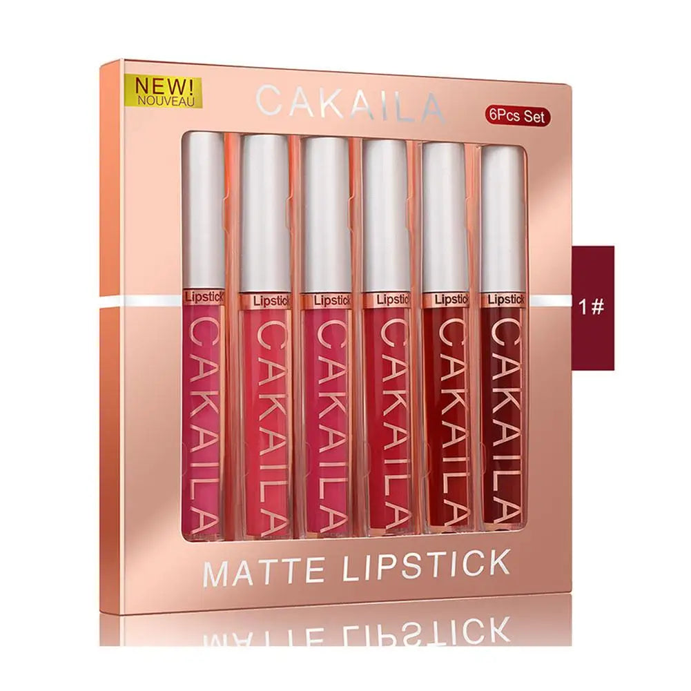 6Pcs Makeup Lipstick Set Liquid Velvet Matte Gloss Lip Sexy Red Lipstick Nude Women Long Lasting Waterproof Moisturizer Lips