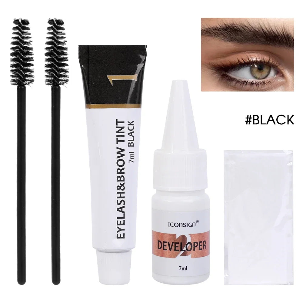 Semi Permanent Eyelash Eyebrow Dye Tint Kit 2 in 1 Waterproof Fast Dye Brow Enhance Long Lasting Black Brown Eyebrow Cosmetics