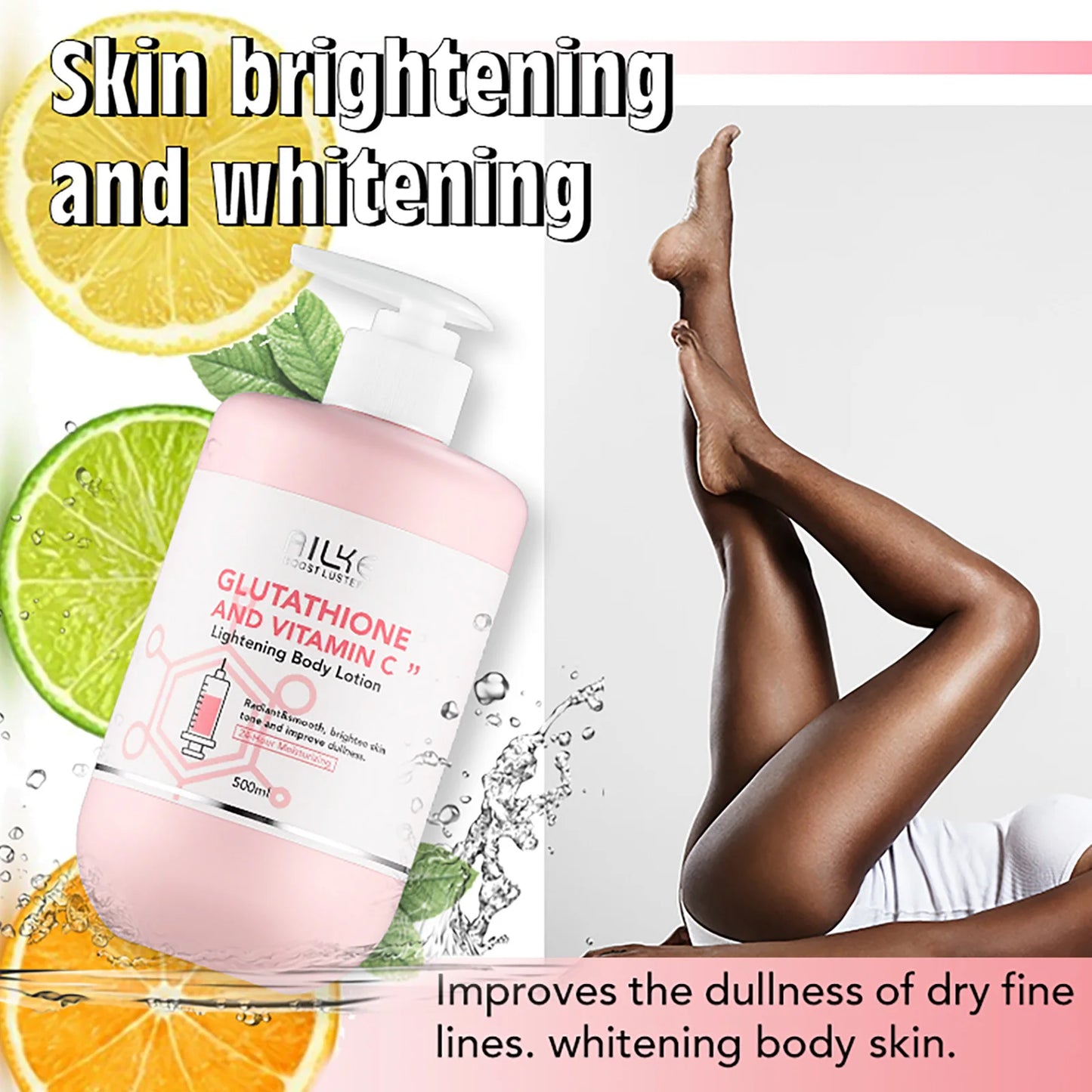 AILKE Vitamin C & Glutathione Brightening Body Lotion, Even Skin Tone, Lightening, Neck, Elbows, Armpits, Legs, Glowing Cream