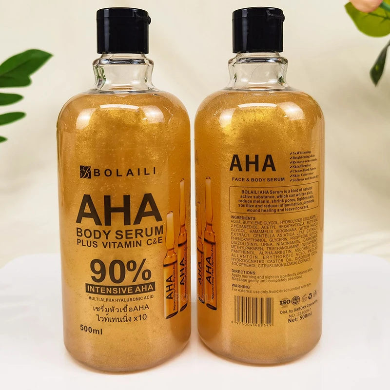 ALPHA Hydroxy Acids 24K Gold Face Body Serum Vitamin C&E Essence Firming Moisturizing Spots Remover Whitening Skin Care 500ml