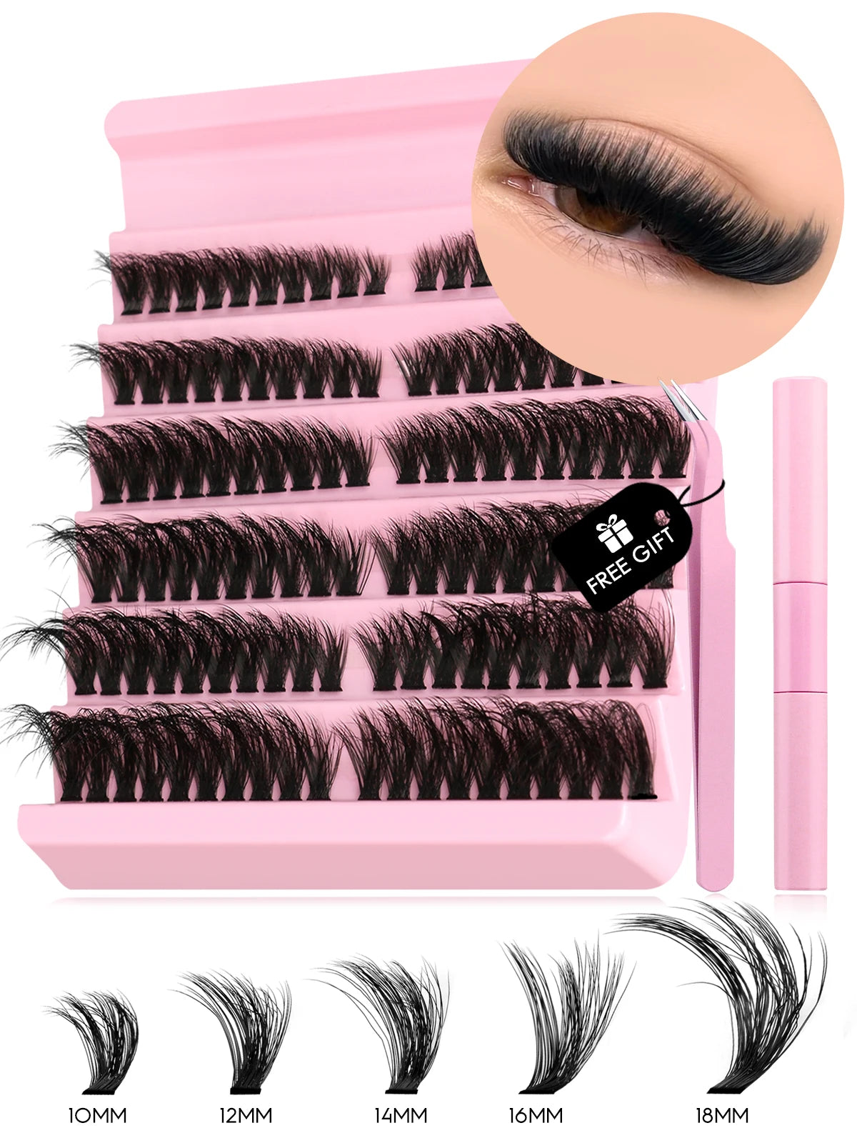 GROINNEYA DIY Lashes Kit Cluster Lashes 3D Fluffy False Eyelashes Natural Eyelash Нарощування кластерів Lash Bond and Seal Makeup