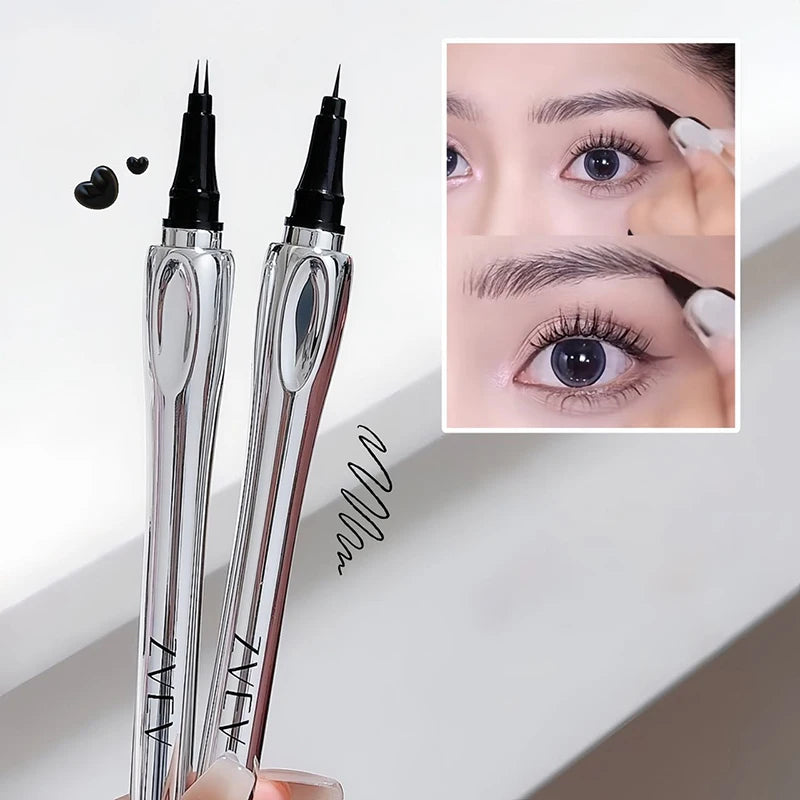 Ultra-fine 2 Point Silver Eyebrow Pen Liquid Wild Eyebrow Tattoo Waterproof 2 Fork Silkworm Brow Pen Easy To Grip Eye Makeup