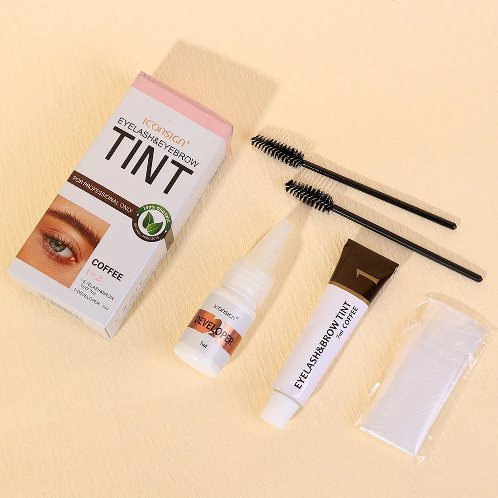 Semi Permanent Eyelash Eyebrow Dye Tint Kit 2 in 1 Waterproof Fast Dye Brow Enhance Long Lasting Black Brown Eyebrow Cosmetics