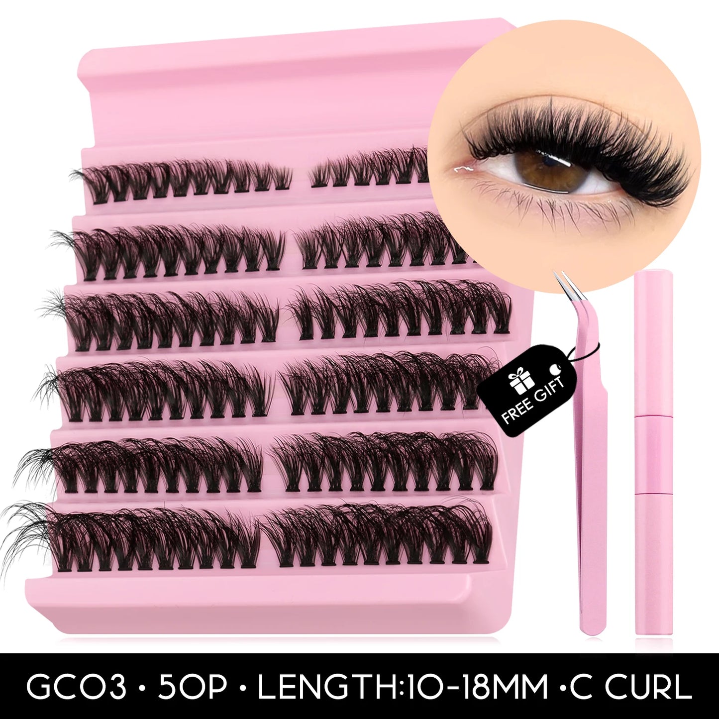 GROINNEYA DIY Lashes Kit Cluster Lashes 3D Fluffy False Eyelashes Natural Eyelash Нарощування кластерів Lash Bond and Seal Makeup