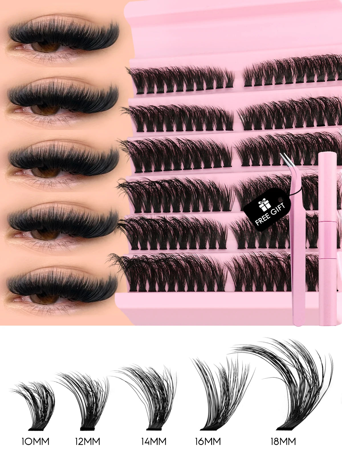 GROINNEYA DIY Lashes Kit Cluster Lashes 3D Fluffy False Eyelashes Natural Eyelash Extension Clusters Lash Bond and Seal Makeup