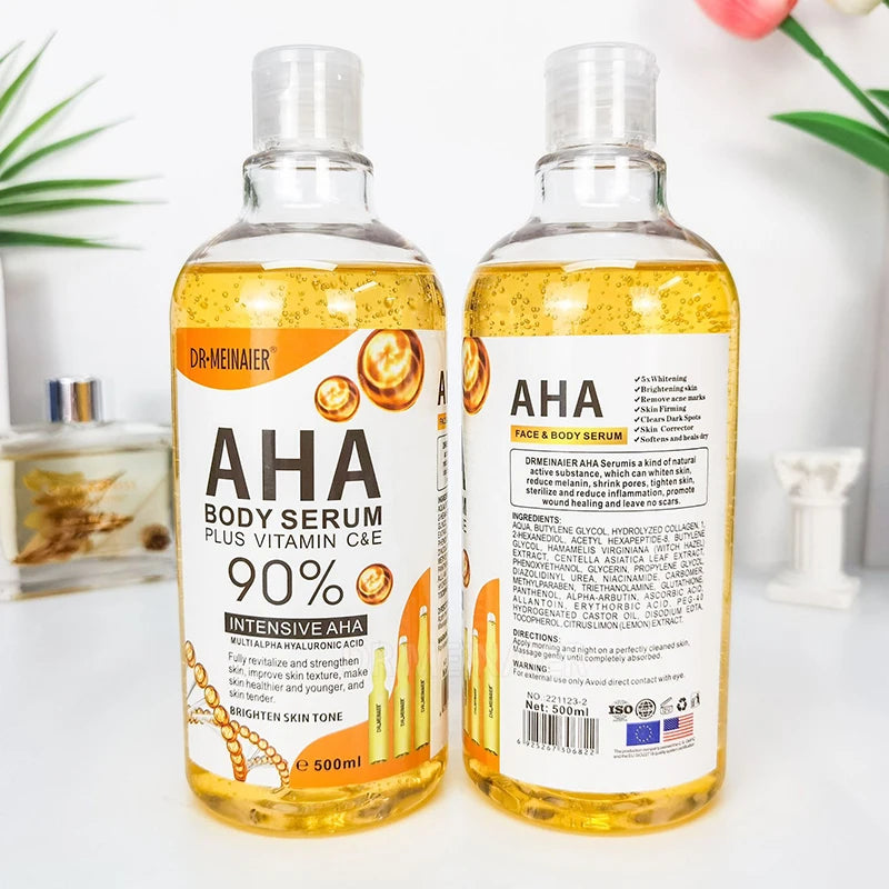 500ml AHA Hyaluronic Vitamin C Arbutin Face Body Serum Dark Spots Corrector Whitening Moisturizing Shrink Pores Repair Skin Care