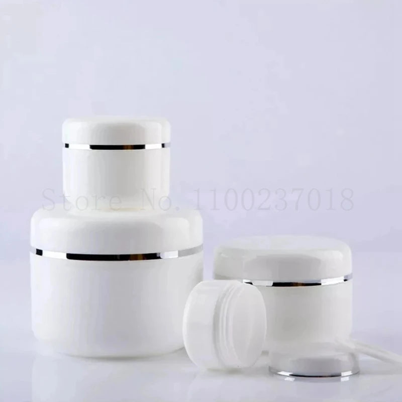 50pcs/Lot 10g-250g White Refillable Bottles Travel Face Cream Lotion Cosmetic Container Plastic Empty Makeup Jar