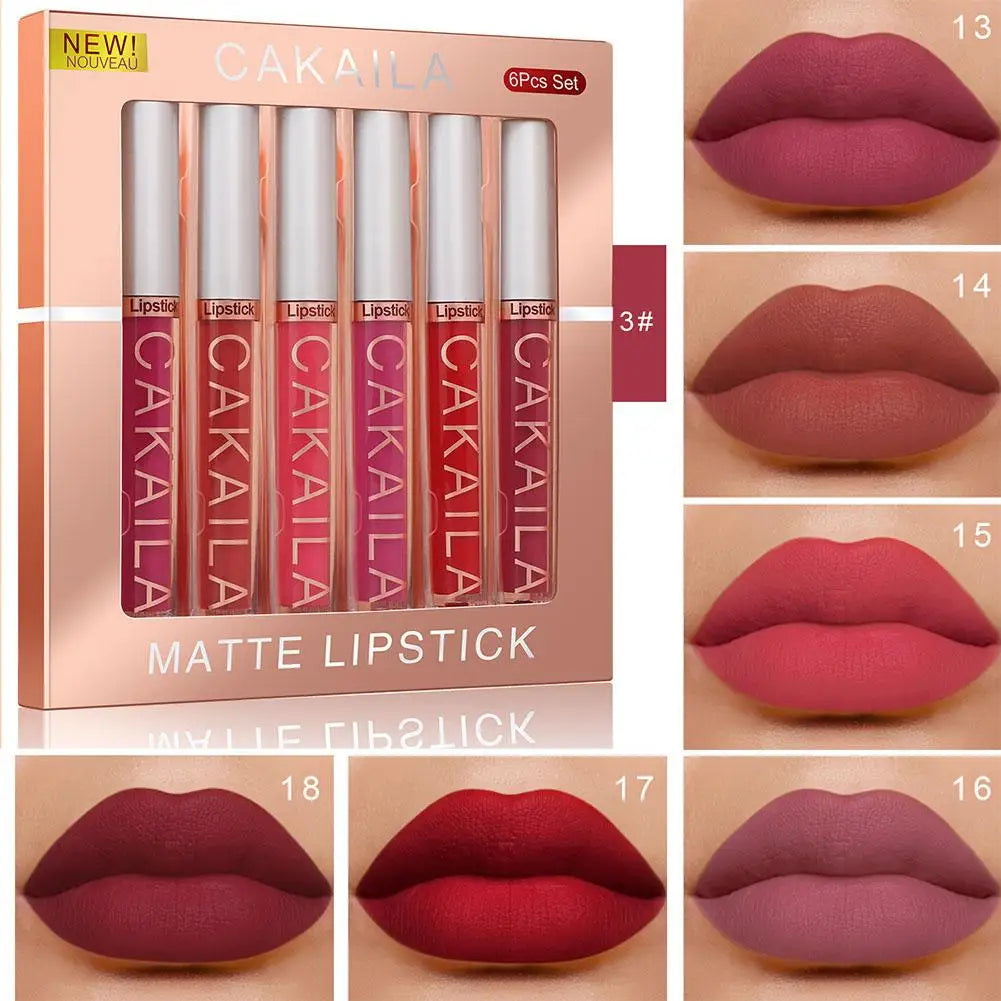 6Pcs Makeup Lipstick Set Liquid Velvet Matte Gloss Lip Sexy Red Lipstick Nude Women Long Lasting Waterproof Moisturizer Lips