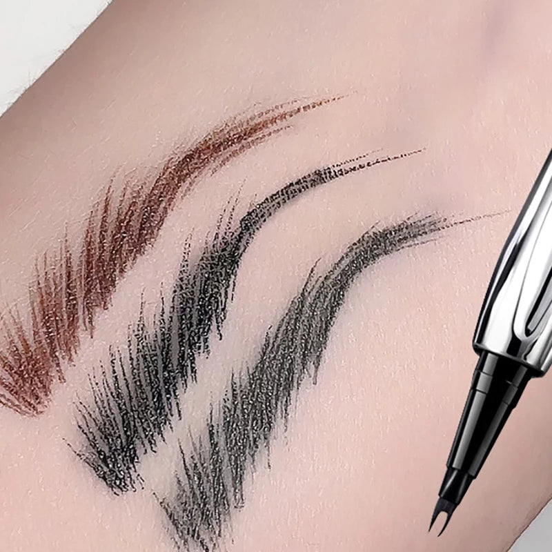 Ultra-fine 2 Point Silver Eyebrow Pen Liquid Wild Eyebrow Tattoo Waterproof 2 Fork Silkworm Brow Pen Easy To Grip Eye Makeup