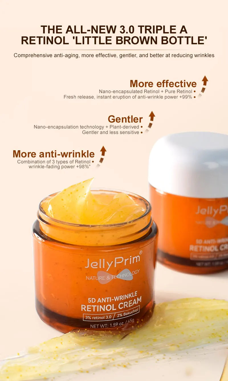 Jellyprim Retinol Face Cream for Facial Spot Anti-Aging Wrinkle Remove Firming Lifting Whitening Moisturizing Skincare Fade Fine