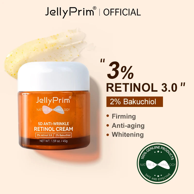 Крем для лица Jellyprim Retinol для лица против пятен на лице, против старения, против морщин, для укрепления, лифтинга, отбеливания, увлажнения, ухода за кожей, устранения пигментации