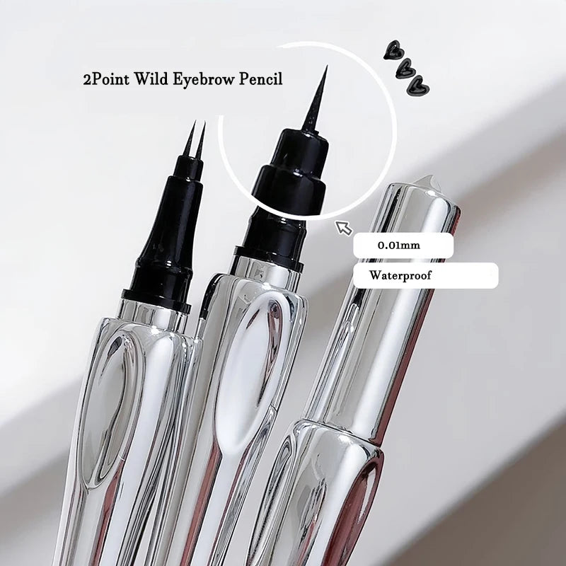 Ultra-fine 2 Point Silver Eyebrow Pen Liquid Wild Eyebrow Tattoo Waterproof 2 Fork Silkworm Brow Pen Easy To Grip Eye Makeup