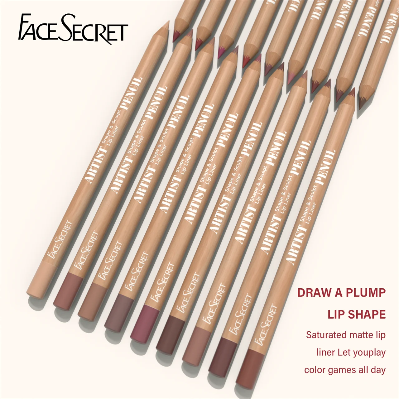 Набір олівців Face Secret Artist Shape Sculpt Lip Liner, невагома точна підводка з надм’якою текстурою, яку можна змішати, матово-м’яка