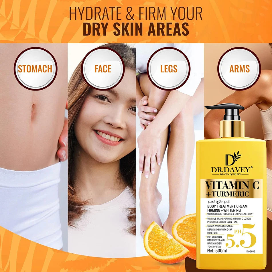 Vitamin C Natural Turmeric Brightening Body Lotion, Reduce Blemish, Acne, Smooth , Glowing & Hydration Cream, For All Skin Types