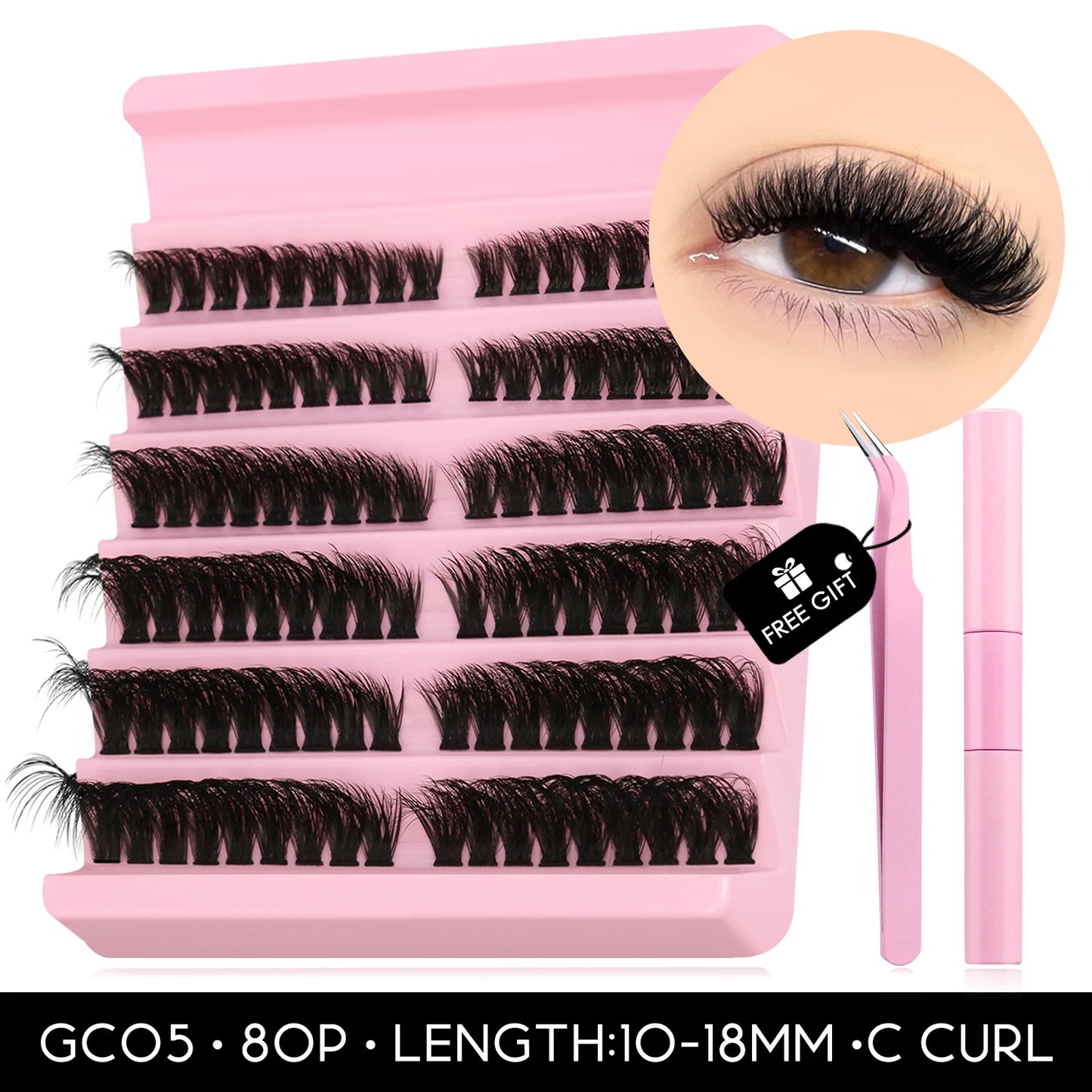 GROINNEYA DIY Lashes Kit Cluster Lashes 3D Fluffy False Eyelashes Natural Eyelash Нарощування кластерів Lash Bond and Seal Makeup