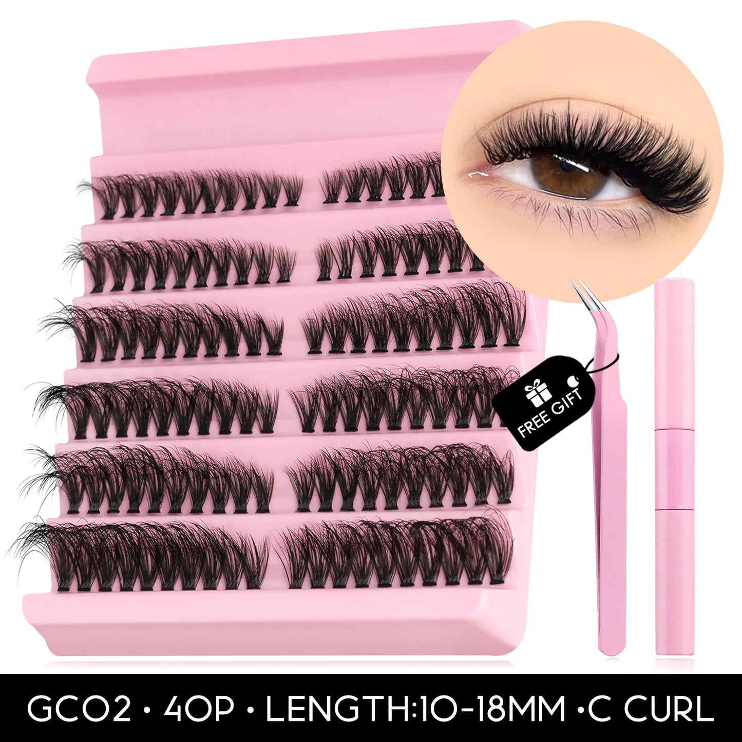 GROINNEYA DIY Lashes Kit Cluster Lashes 3D Fluffy False Eyelashes Natural Eyelash Нарощування кластерів Lash Bond and Seal Makeup