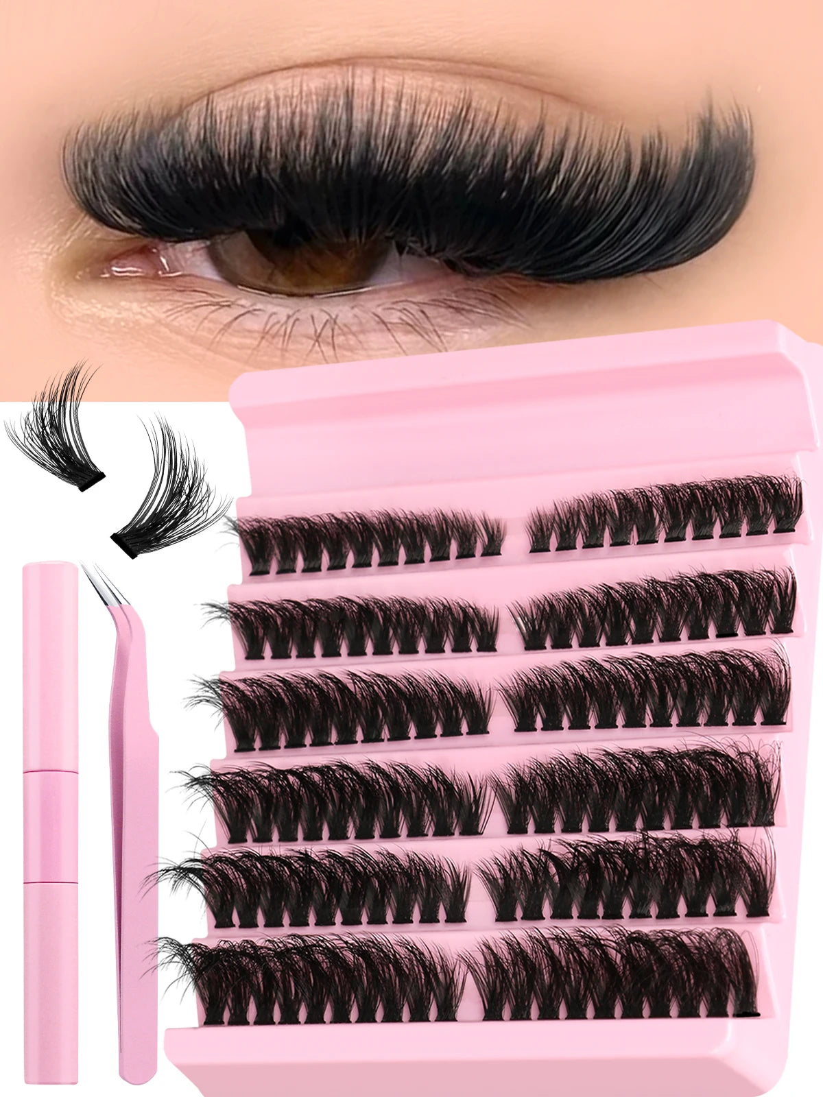 GROINNEYA DIY Lashes Kit Cluster Lashes 3D Fluffy False Eyelashes Natural Eyelash Нарощування кластерів Lash Bond and Seal Makeup